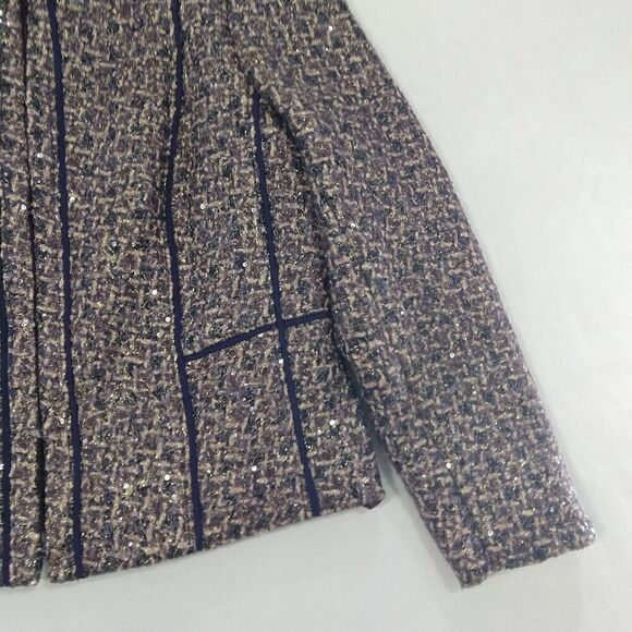 Tory Burch Kennedy Metallic Tweed Jacket Size 12 Purple Plum Sequin Shimmer - Picture 5 of 11